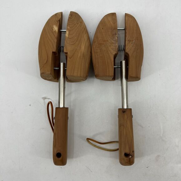 Shoe Trees Wooden Mens M Medium Spring Leather Pull Straps - Picture 3 of 6